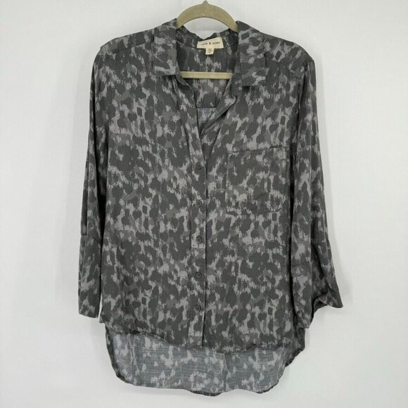 Cloth and stone woman's shirt top gray camo tincel button up size medium - Picture 4 of 12